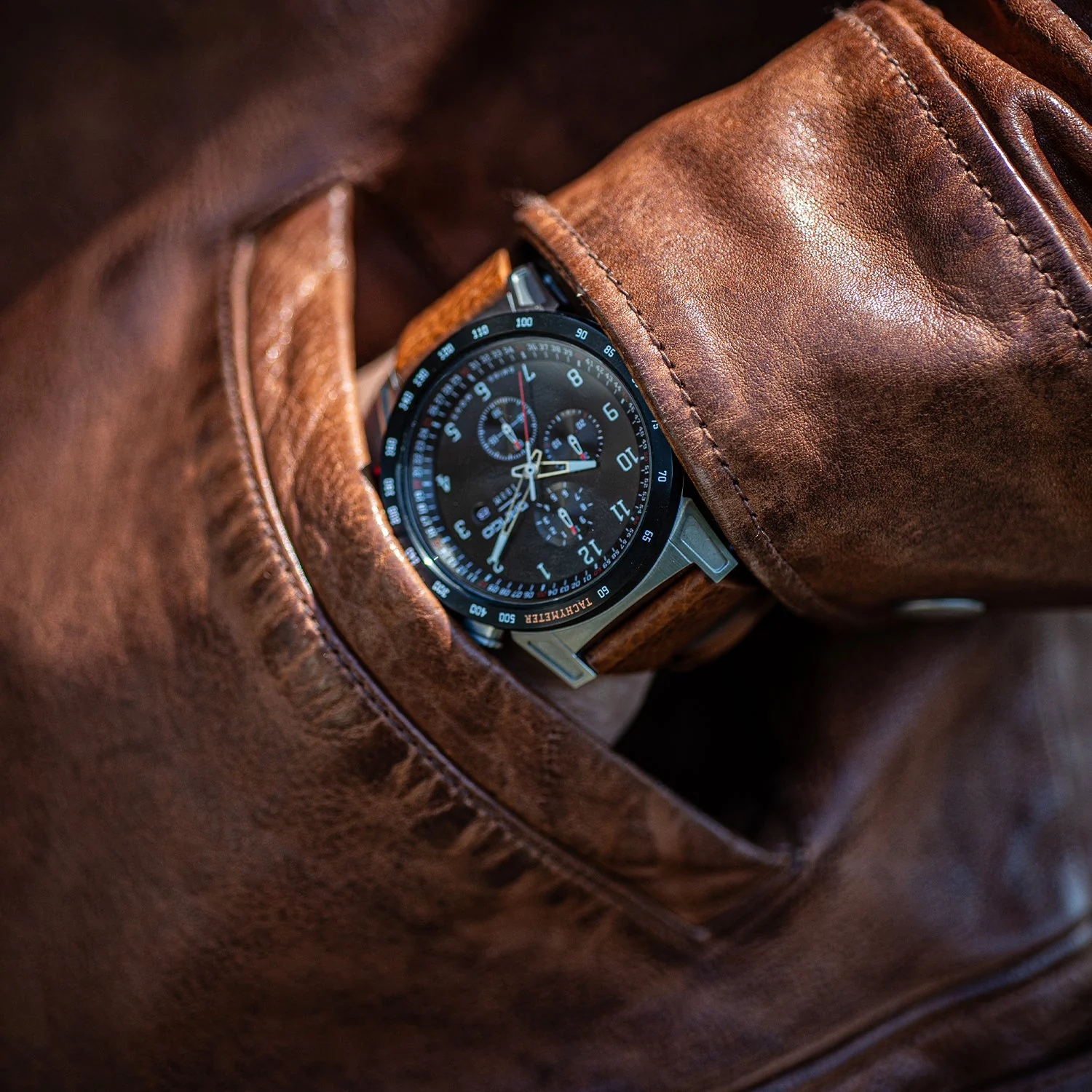 CR-01 - CHRONO WATCH WITH ITALIAN LEATHER STRAP - WHISKEY BROWN - Image 13