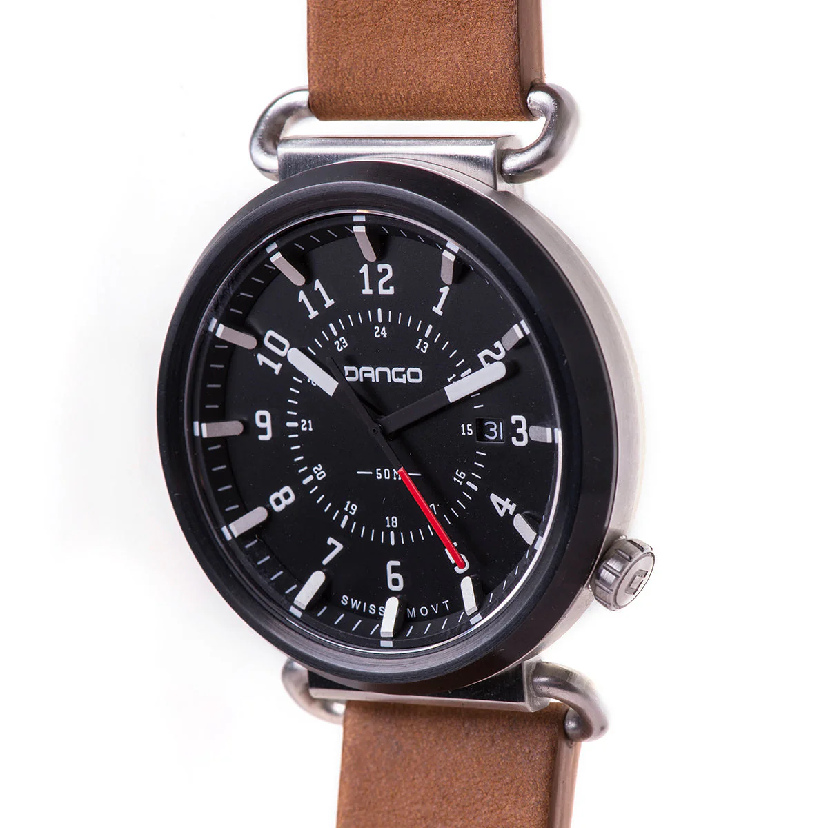 TK-01 - TREK WATCH WITH ITALIAN LEATHER STRAP - WHISKEY BROWN - Image 3