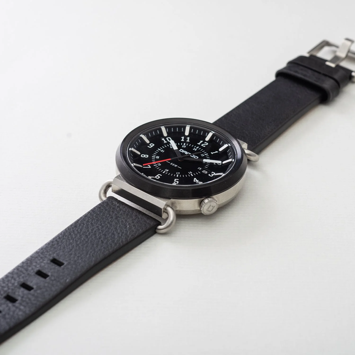 TK-01 - TREK WATCH WITH ITALIAN LEATHER STRAP - JET BLACK - Image 3